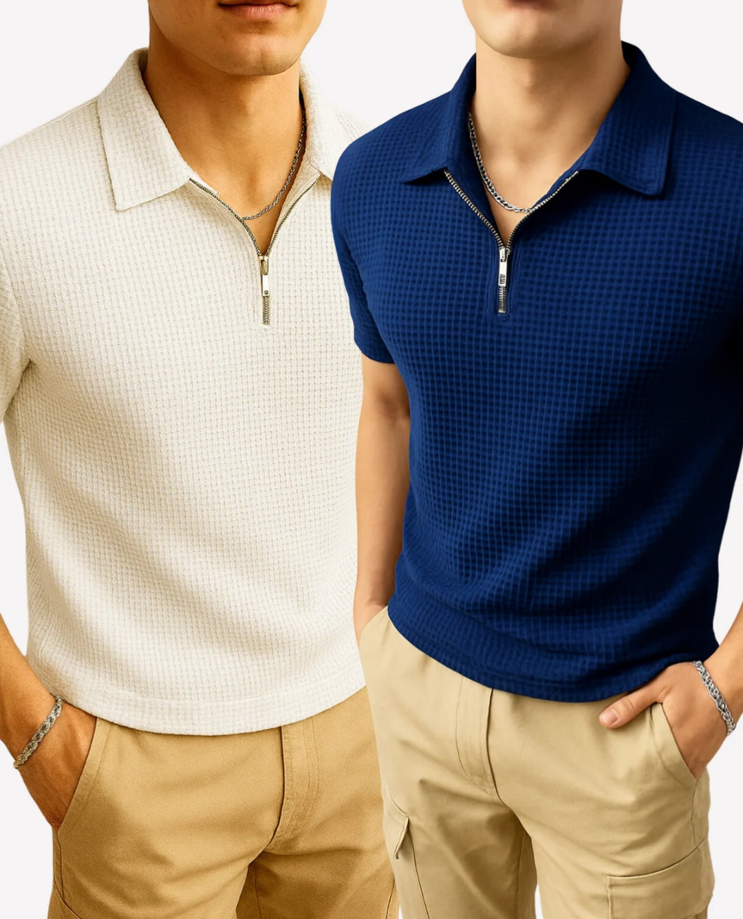 Pack of 2 Premium Waffle Knitted Polo Shirts for Men
