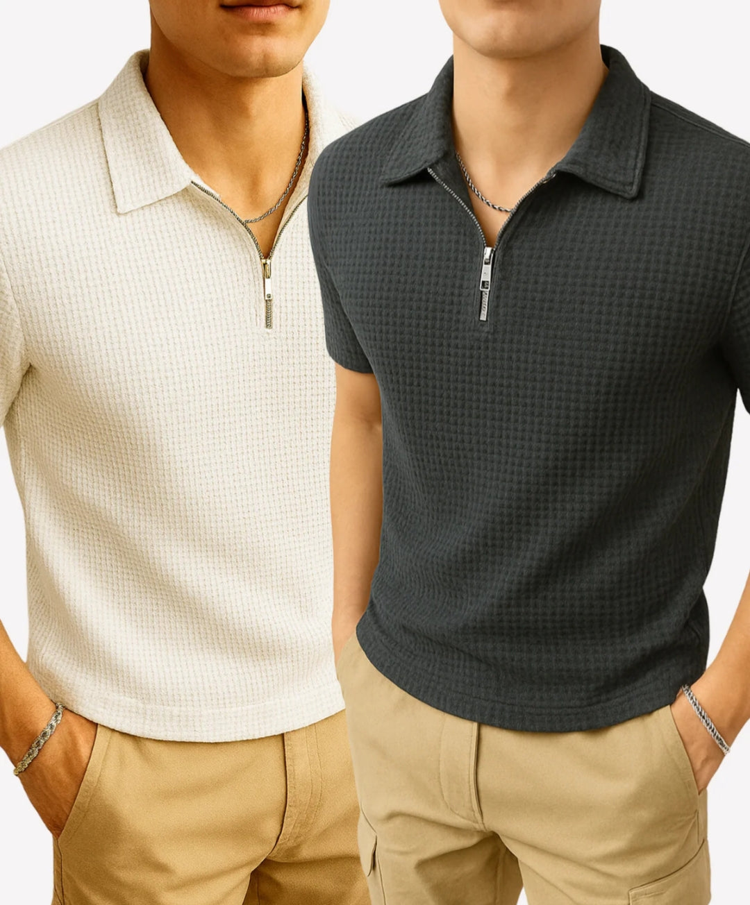 Pack of 2 Premium Waffle Knitted Polo Shirts for Men