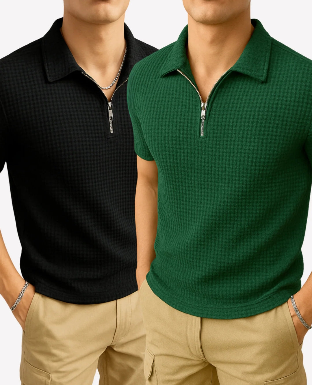 Pack of 2 Premium Waffle Knitted Polo Shirts for Men