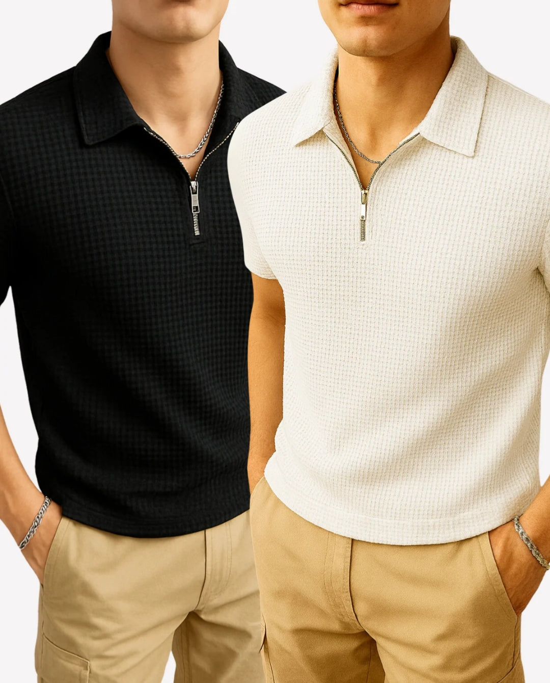 Pack of 2 Premium Waffle Knitted Polo Shirts for Men