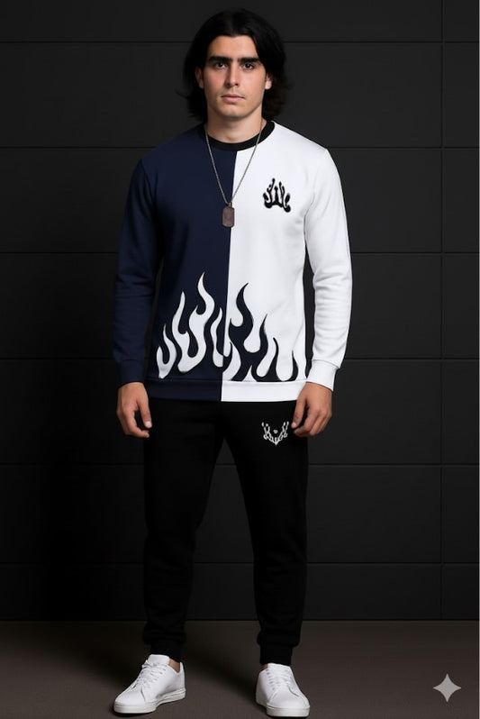 Fire Printed Blue and White Winter Track suite