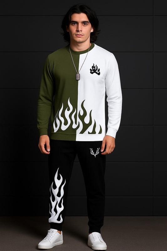 Fire Printed Camando and White Winter Track suite