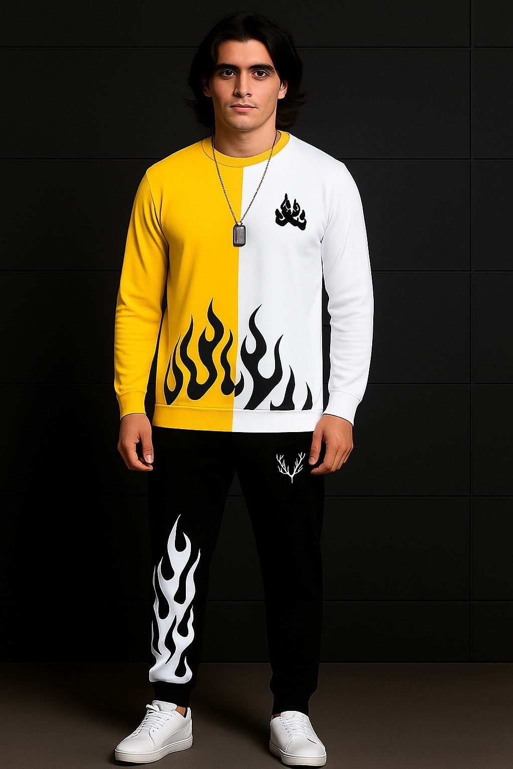Fire Printed Yellow and White Winter Track suite