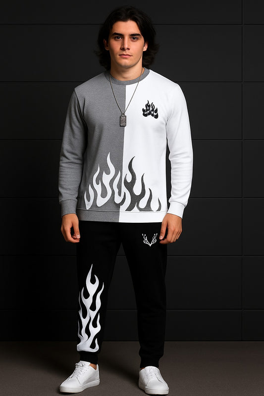 Fire Printed Grey and White Winter Track suite