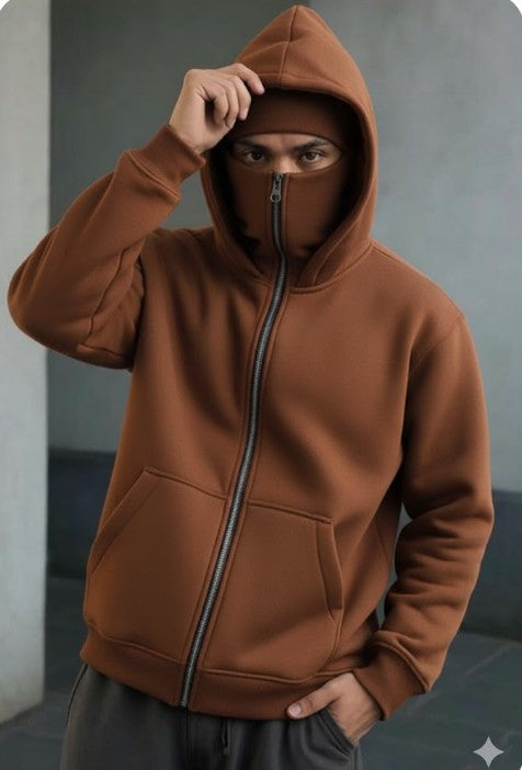 Brown Mask Winter Hoodie