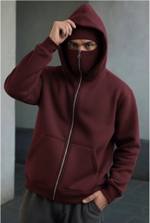 Maroon Mask Winter Hoodie