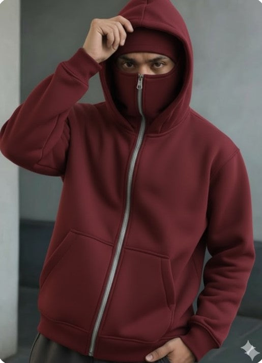 Maroon Mask Winter Hoodie