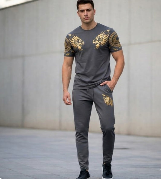Men’s Summer Track Suit DARK GREY 2 LION  – Lightweight & Breathable