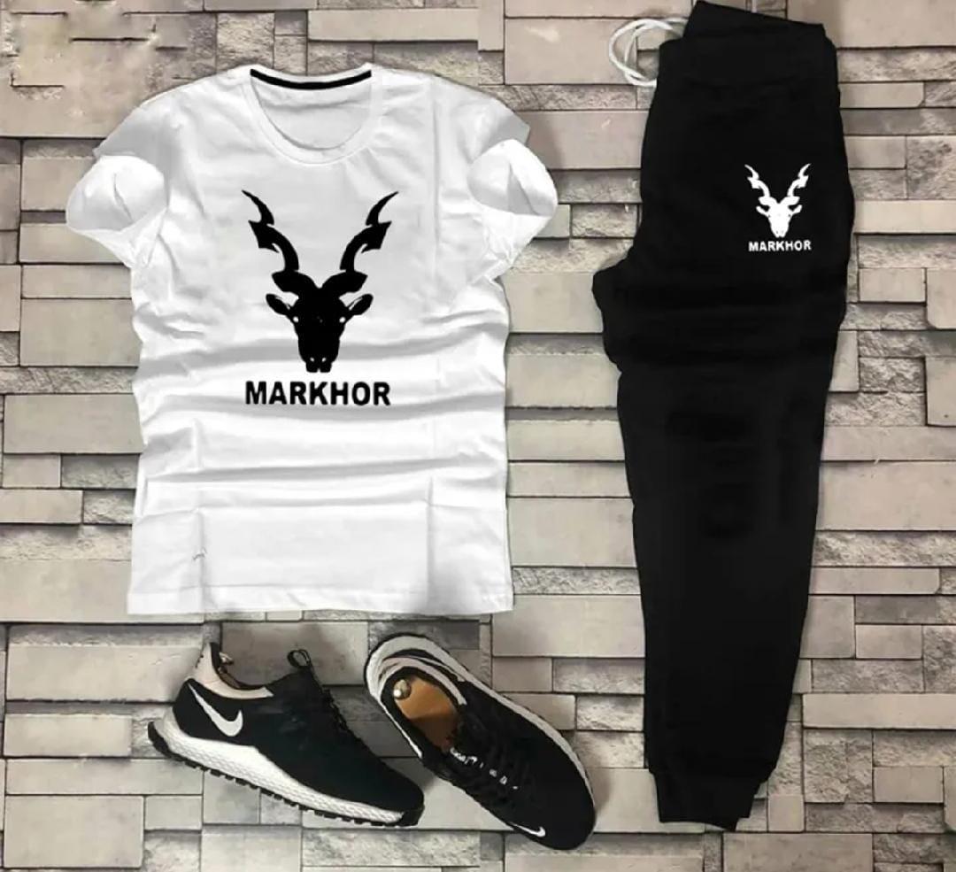 Men’s Summer Track Suit MARKHOR WHITE SHIRT AND BLACK TROUSER – Lightweight & Breathable
