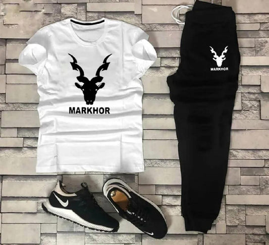 Men’s Summer Track Suit MARKHOR WHITE SHIRT AND BLACK TROUSER – Lightweight & Breathable