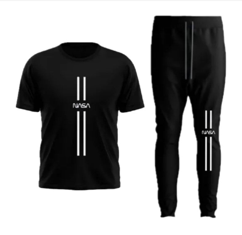 Men’s Summer Track Suit NASA BLACK SHIRT AND BLACK TROUSER – Lightweight & Breathable