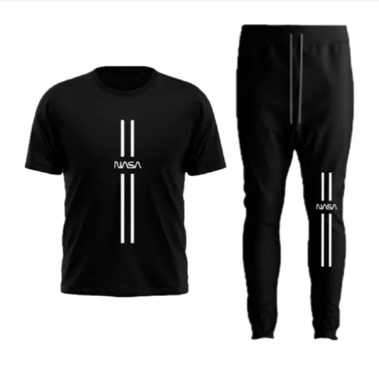 Men’s Summer Track Suit NASA BLACK SHIRT AND BLACK TROUSER – Lightweight & Breathable