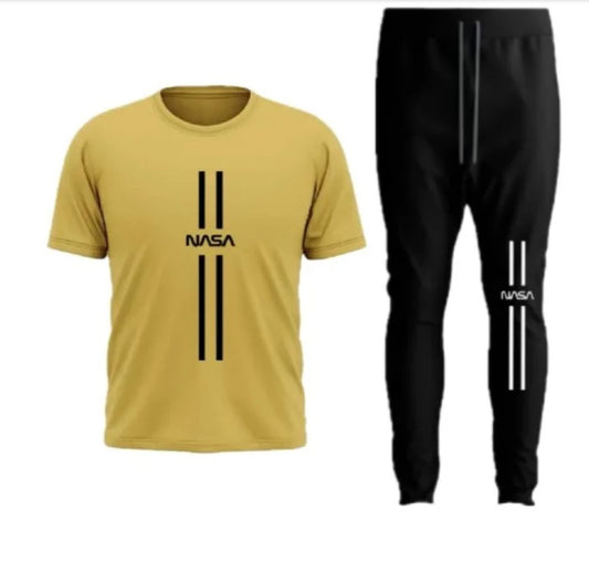 Men’s Summer Track Suit NASA YELLOW SHIRT AND BLACK TROUSER – Lightweight & Breathable