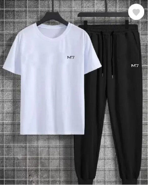 Men’s Summer Track Suit M7 WHITE SHIRT AND BLACK TROUSER  – Lightweight & Breathable