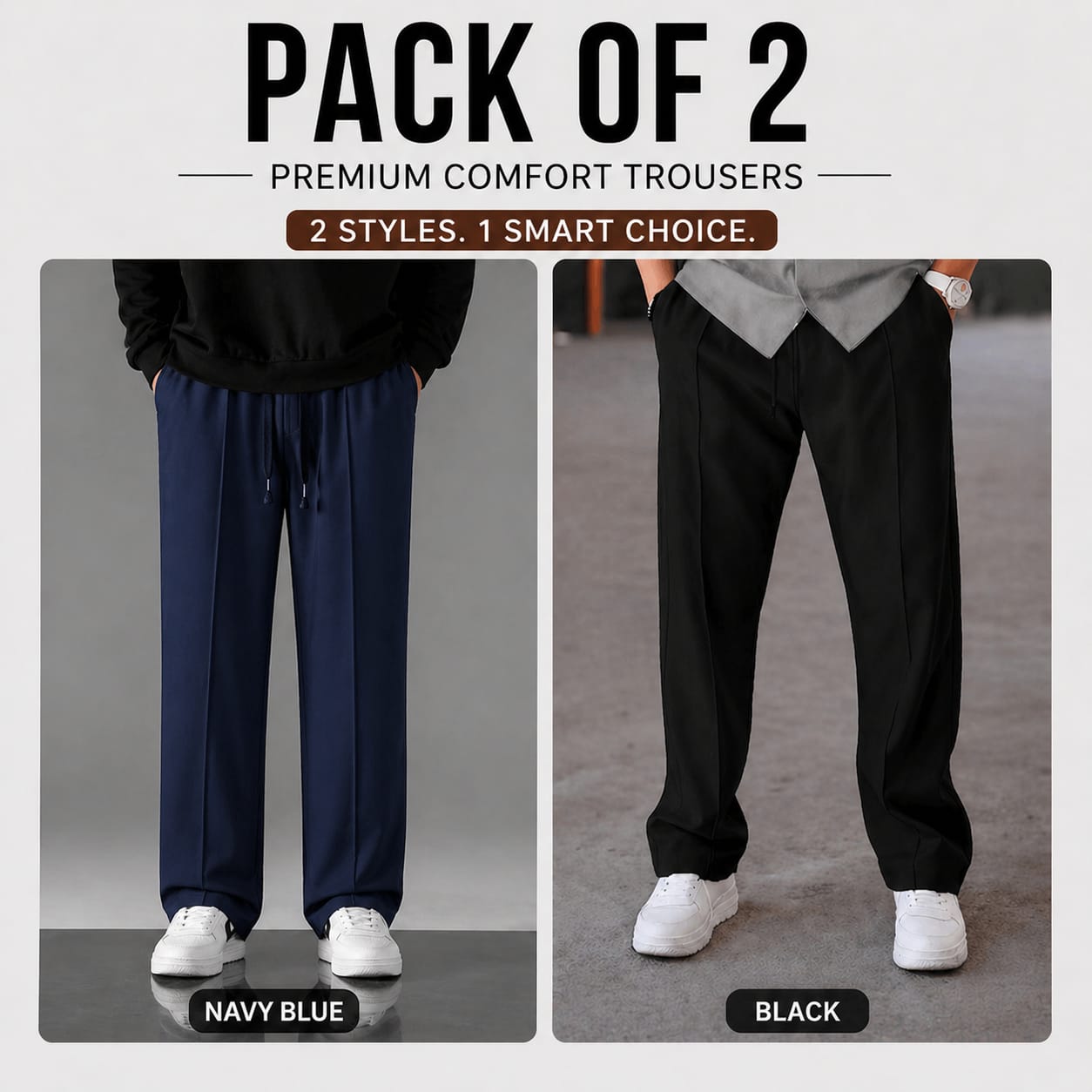 Pack of 2 Premium Baggy Trousers – (Blue,Black)