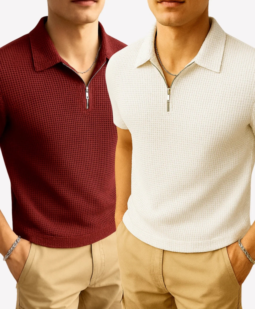 Pack of 2 Premium Waffle Knitted Polo Shirts for Men