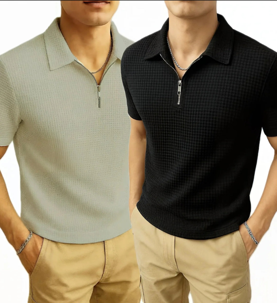 Pack of 2 Premium Waffle Knitted Polo Shirts for Men