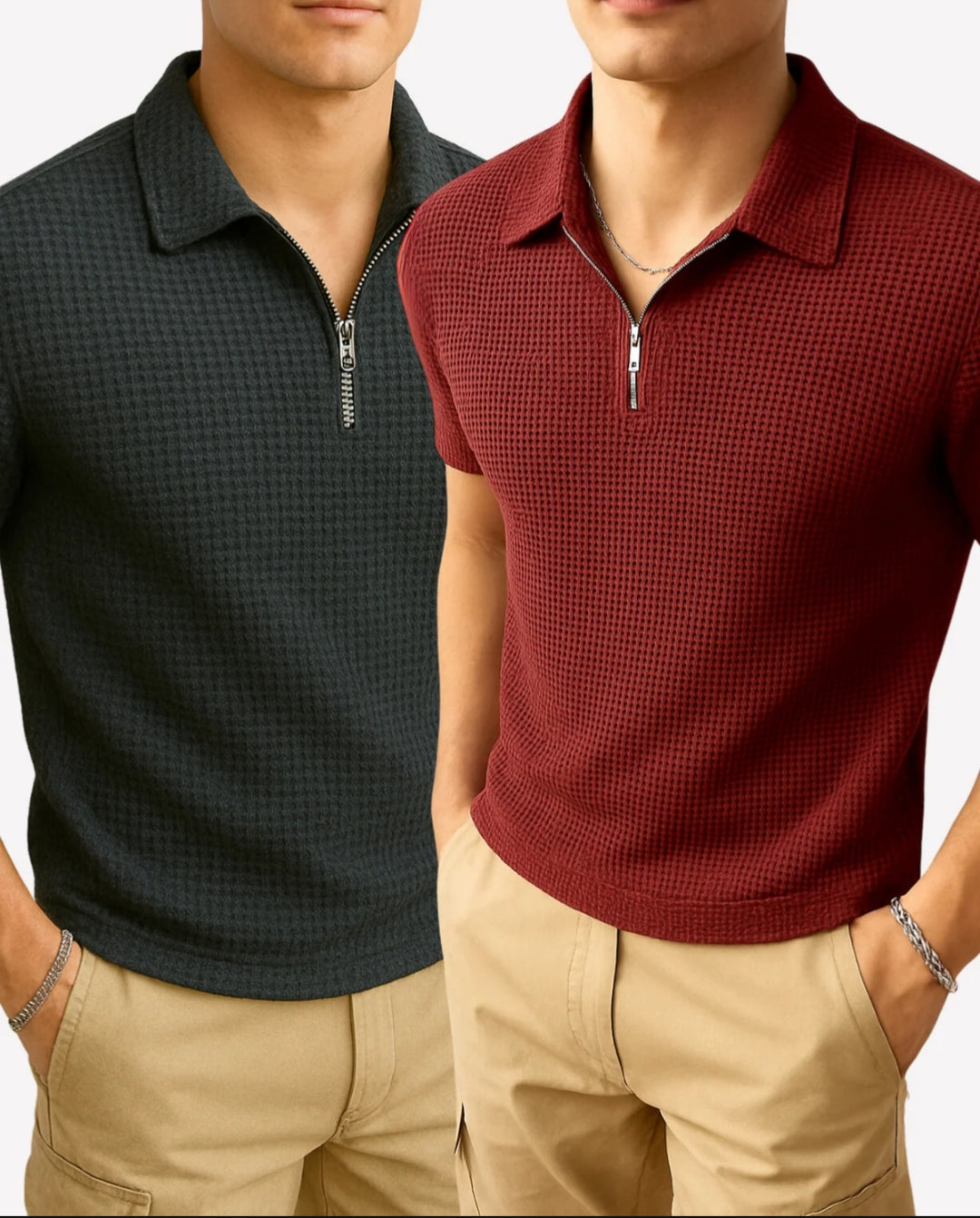 Pack of 2 Premium Waffle Knitted Polo Shirts for Men