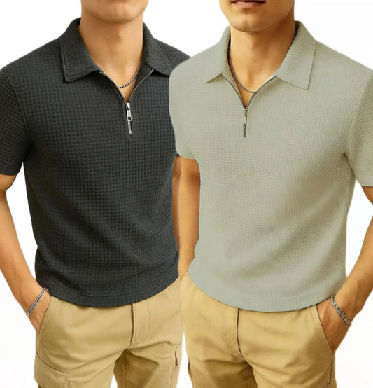 Pack of 2 Premium Waffle Knitted Polo Shirts for Men