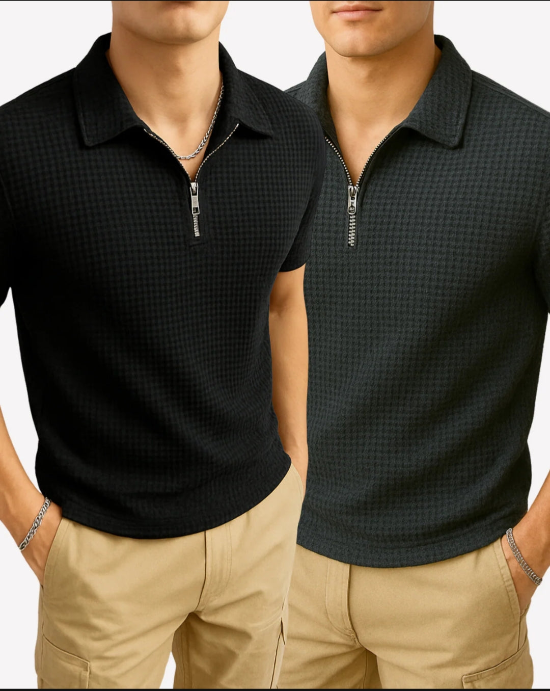 Pack of 2 Premium Waffle Knitted Polo Shirts for Men