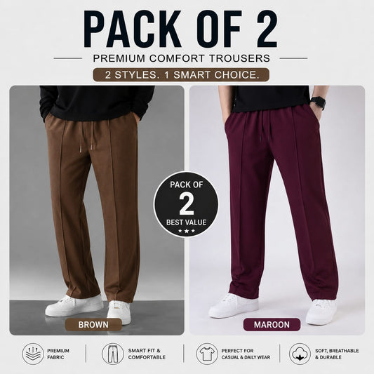 Pack of 2 Premium Baggy Trousers – (Brown,Mehroon)