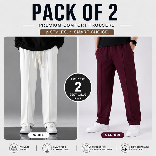 Pack of 2 Premium Baggy Trousers – (White,Mehroon)