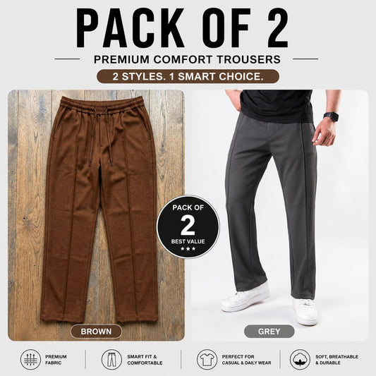 Pack of 2 Premium Baggy Trousers – (Brown,Grey)