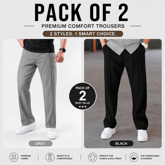 Pack of 2 Premium Baggy Trousers – (Grey,Black)