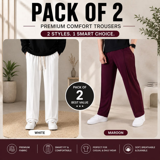Pack of 2 Premium Baggy Trousers – (White,Mehroon)