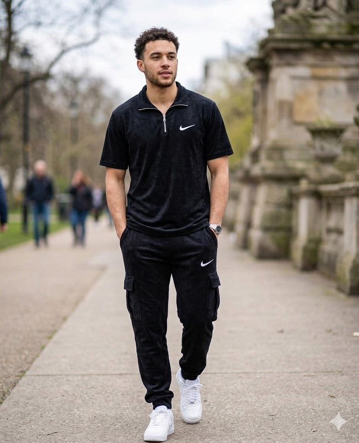 Men’s Summer Collar Track Suit(BLACK)   – Lightweight & Breathable