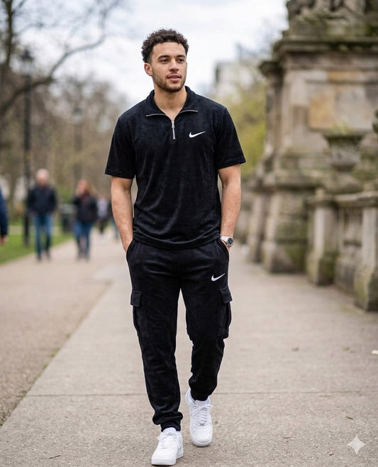 Men’s Summer Collar Track Suit(BLACK)   – Lightweight & Breathable
