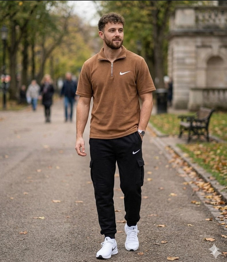 Men’s Summer Collar Track Suit (BROWN)   – Lightweight & Breathable
