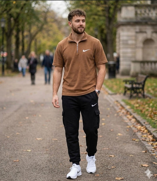 Men’s Summer Collar Track Suit (BROWN)   – Lightweight & Breathable